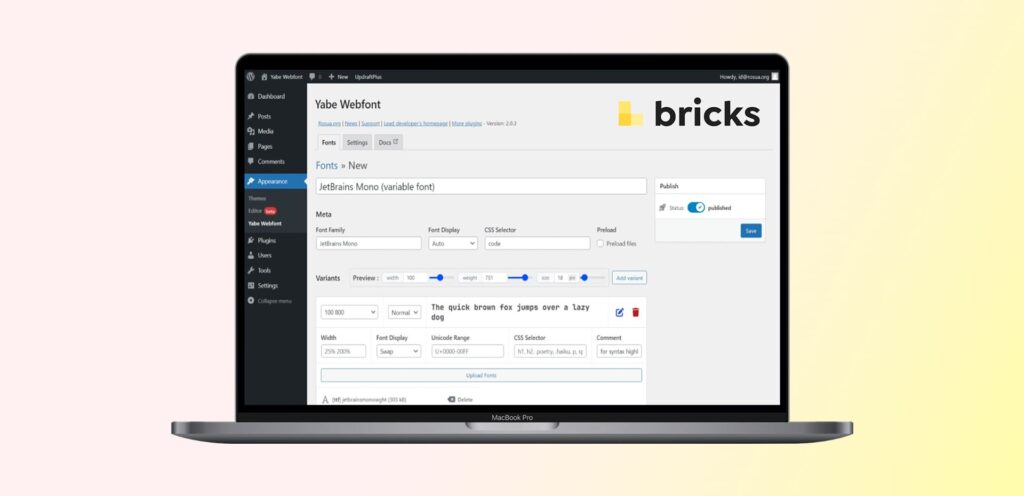 how to use Yabe Webfont in Bricks Builder